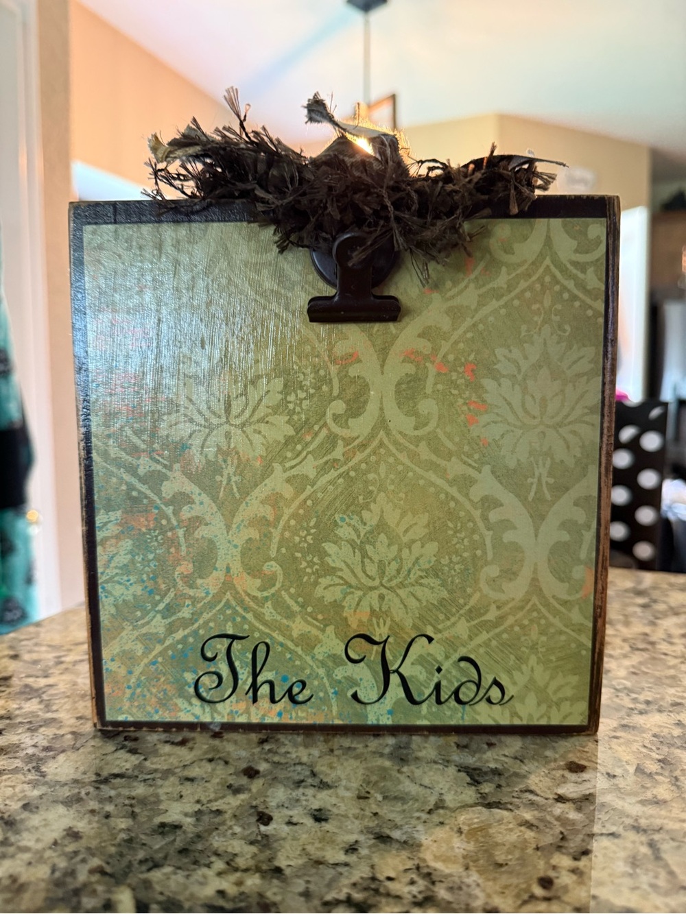 Decorative "The Kids" Wall Plaque - Green Damask